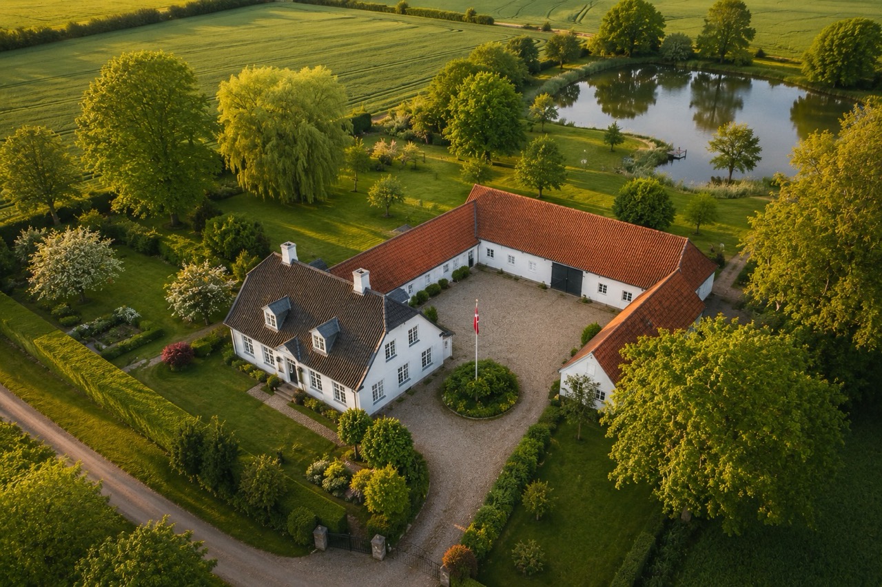Luftfoto af privat bolig og have
